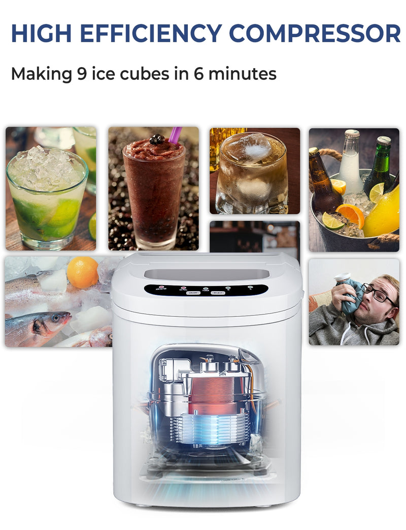 Mini Portable Compact Electric Ice Maker Machine-White