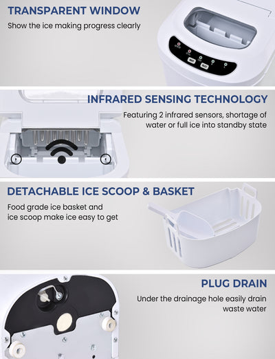 Mini Portable Compact Electric Ice Maker Machine-White