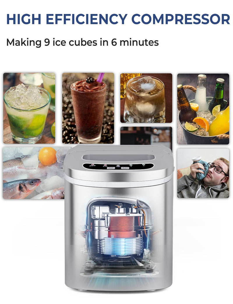 Mini Portable Compact Electric Ice Maker Machine-Silver