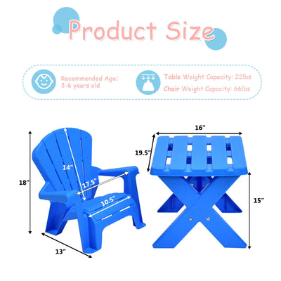 3-Piece Plastic Children Table Chair Set-Blue