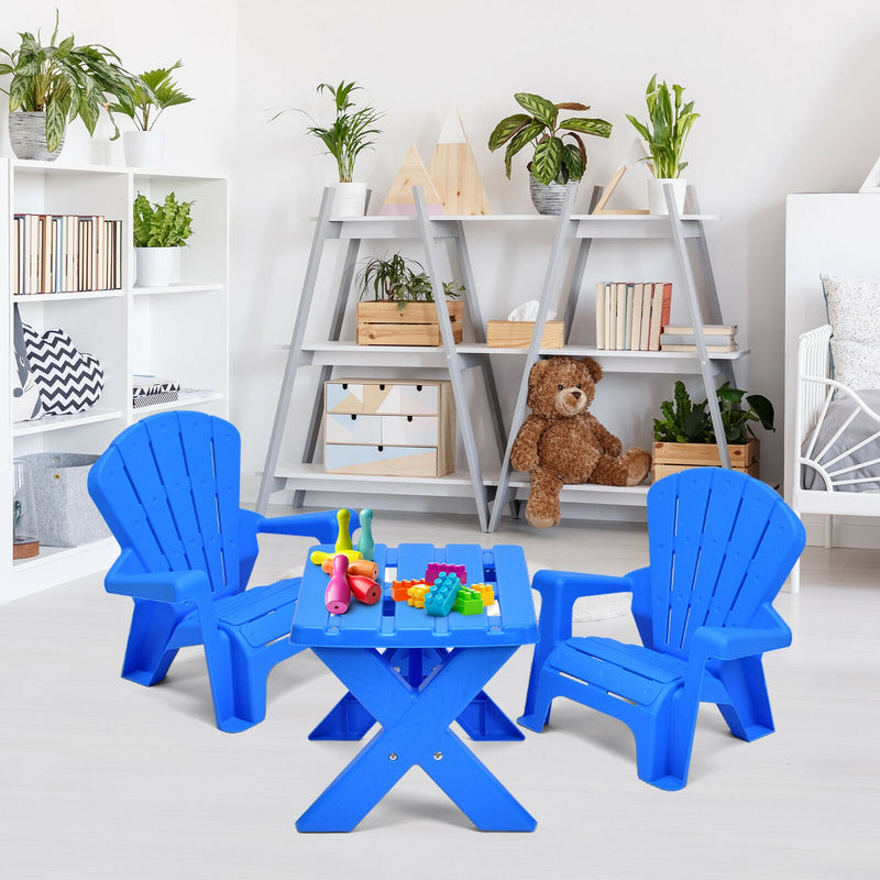 3-Piece Plastic Children Table Chair Set-Blue