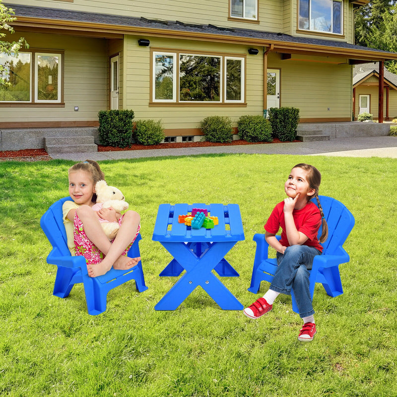 3-Piece Plastic Children Table Chair Set-Blue