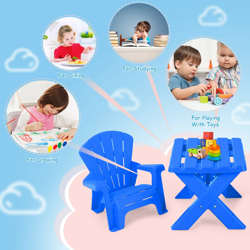 3-Piece Plastic Children Table Chair Set-Blue