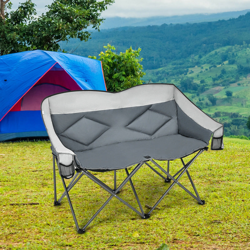 Folding Camping Chair with Bags and Padded Backrest-Gray