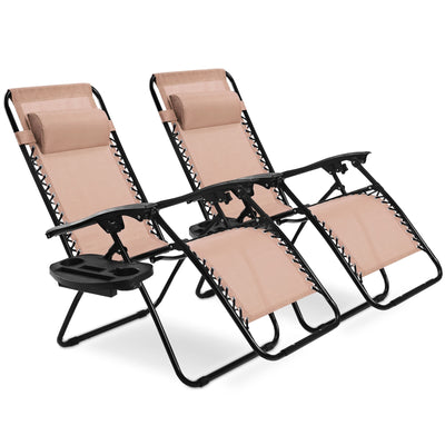 2 Pieces Folding Lounge Chair with Zero Gravity - Beige