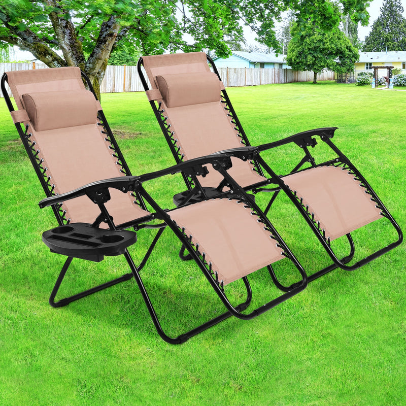 2 Pieces Folding Lounge Chair with Zero Gravity - Beige