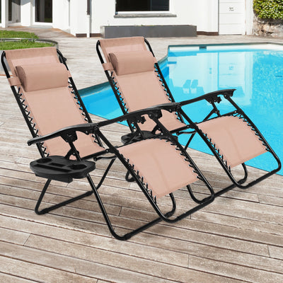 2 Pieces Folding Lounge Chair with Zero Gravity - Beige