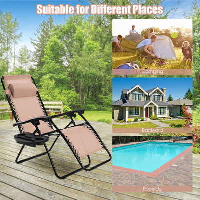 2 Pieces Folding Lounge Chair with Zero Gravity - Beige