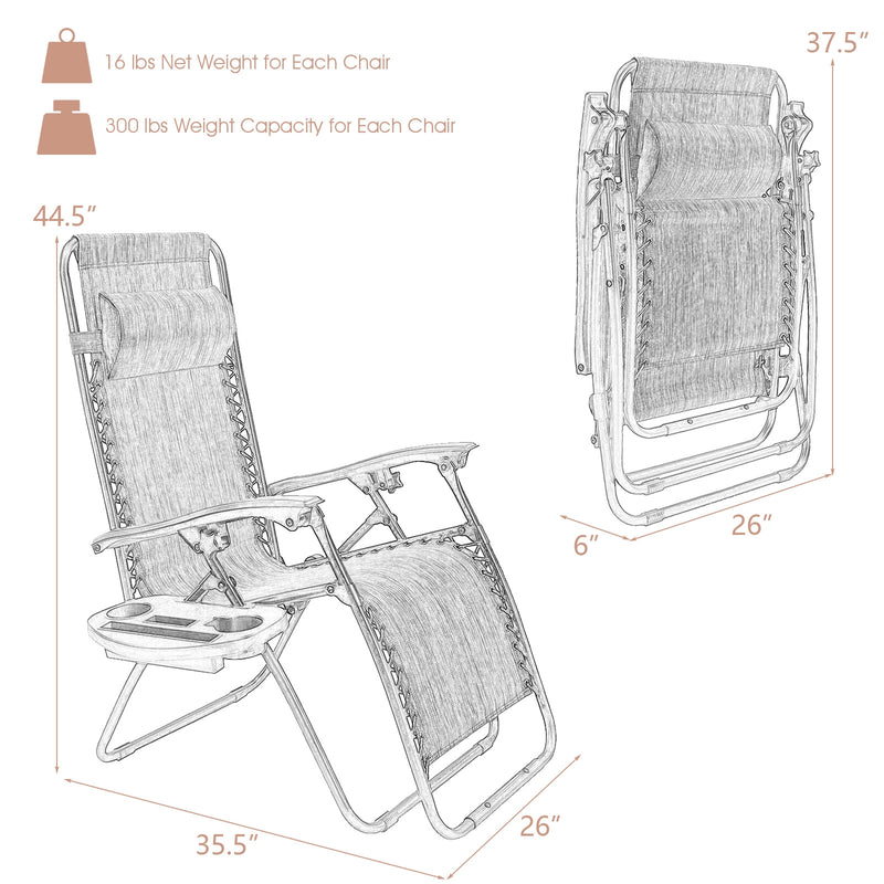 2 Pieces Folding Lounge Chair with Zero Gravity - Beige