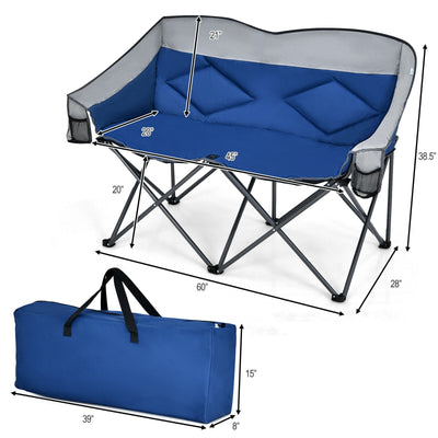 Folding Camping Chair with Bags and Padded Backrest-Blue