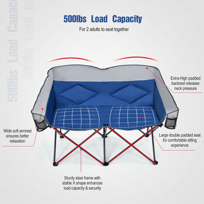 Folding Camping Chair with Bags and Padded Backrest-Blue