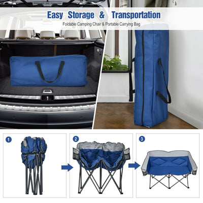 Folding Camping Chair with Bags and Padded Backrest-Blue