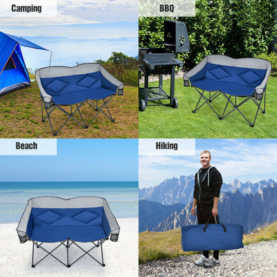 Folding Camping Chair with Bags and Padded Backrest-Blue