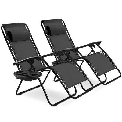 2 Pieces Folding Lounge Chair with Zero Gravity - Black