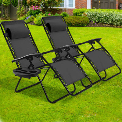 2 Pieces Folding Lounge Chair with Zero Gravity - Black