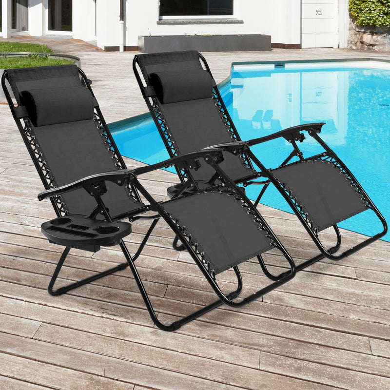 2 Pieces Folding Lounge Chair with Zero Gravity - Black