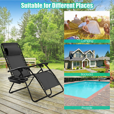 2 Pieces Folding Lounge Chair with Zero Gravity - Black