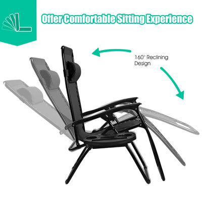 2 Pieces Folding Lounge Chair with Zero Gravity - Black