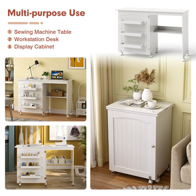 White Folding Swing Craft Table Storage Shelves Cabinet