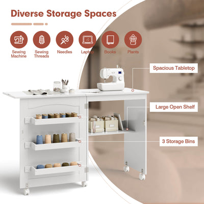 White Folding Swing Craft Table Storage Shelves Cabinet