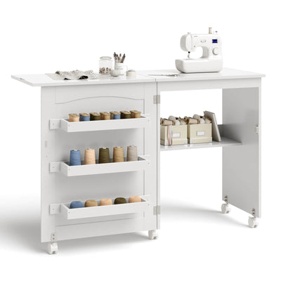 White Folding Swing Craft Table Storage Shelves Cabinet