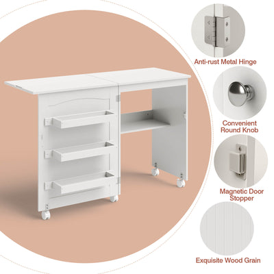 White Folding Swing Craft Table Storage Shelves Cabinet