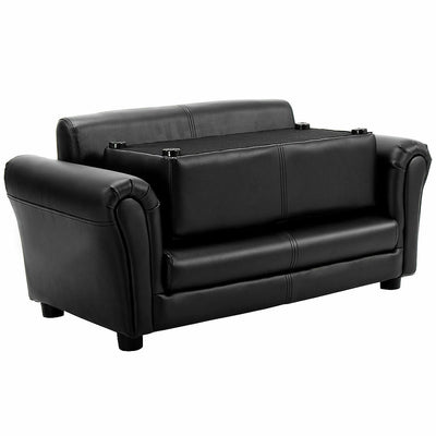 Black/White Kids Double Sofa with Ottoman-Black