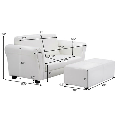 Soft Kids Double Sofa with Ottoman-White