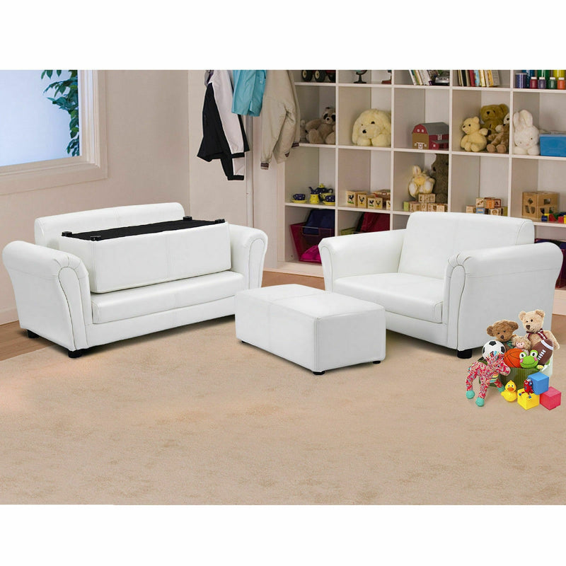 Soft Kids Double Sofa with Ottoman-White