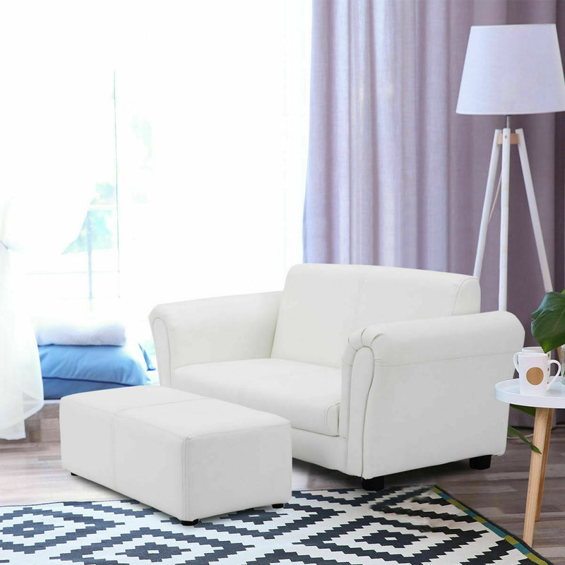 Soft Kids Double Sofa with Ottoman-White