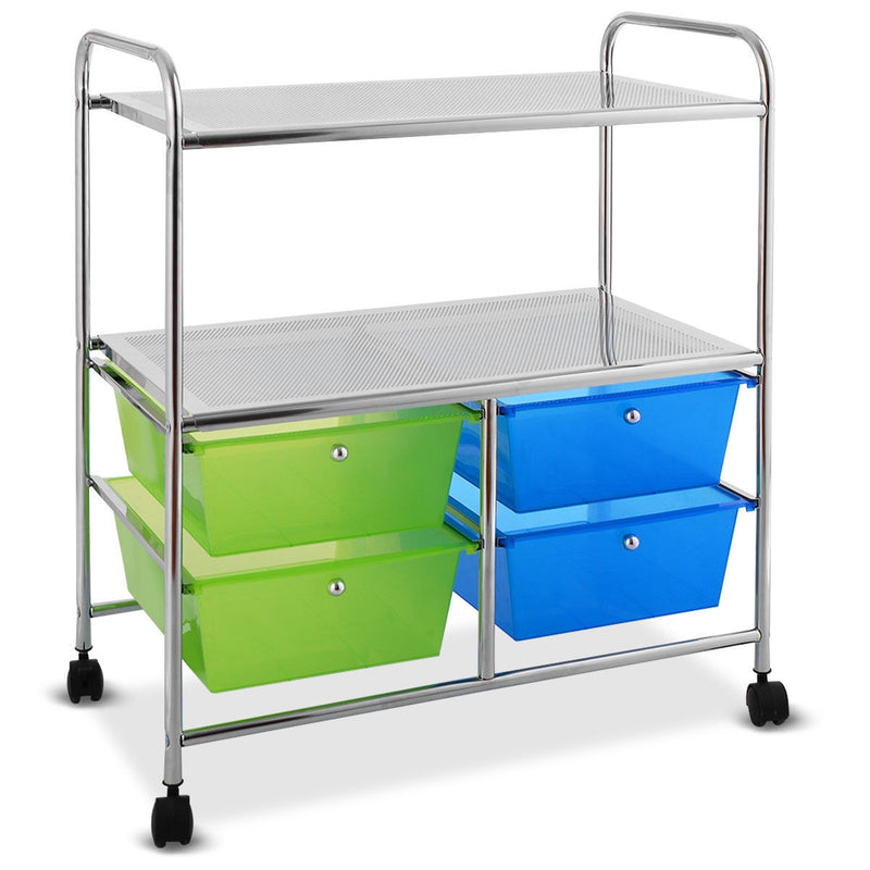 4 Drawers Shelves Rolling Storage Cart Rack-Blue & Green