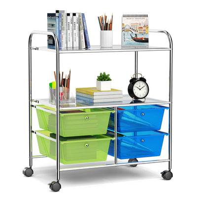 4 Drawers Shelves Rolling Storage Cart Rack-Blue & Green