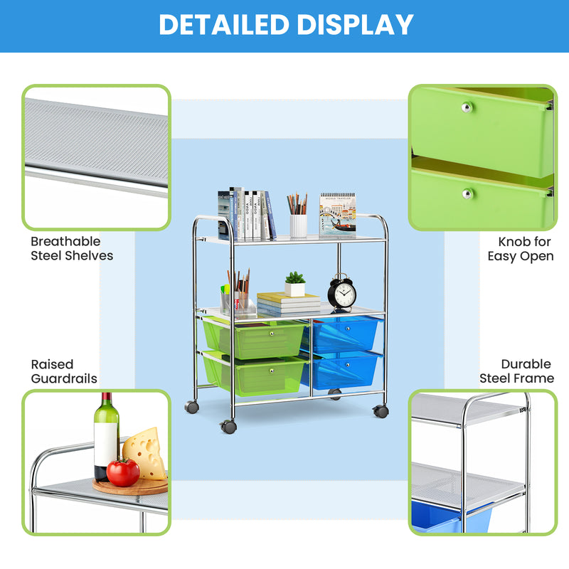 4 Drawers Shelves Rolling Storage Cart Rack-Blue & Green