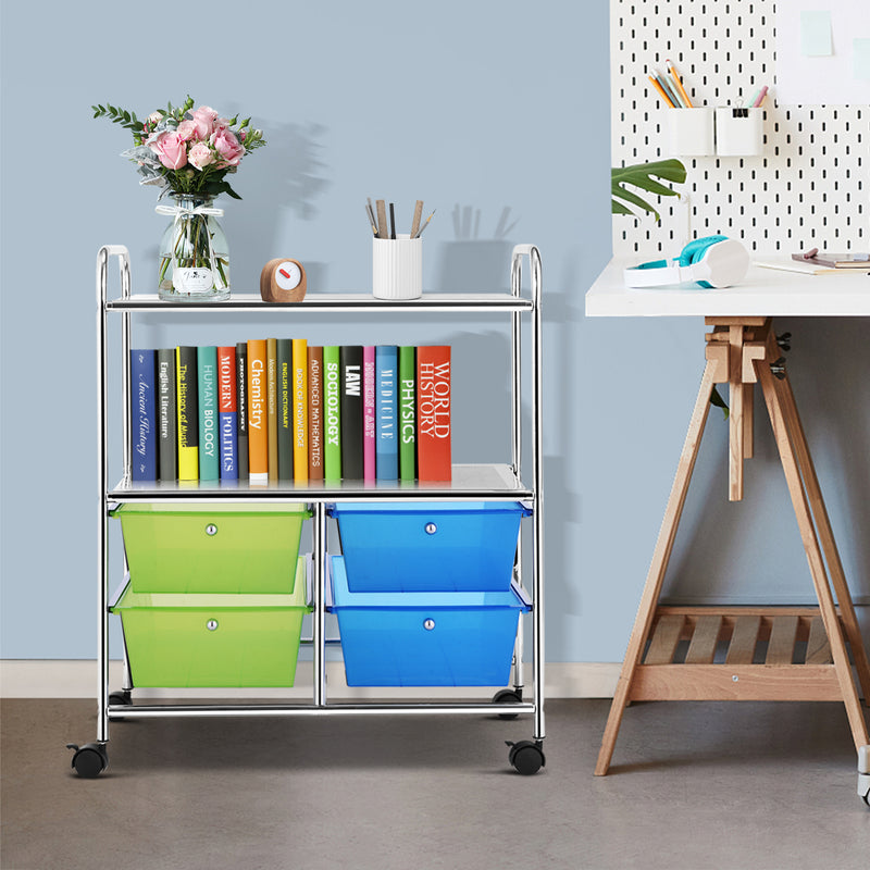 4 Drawers Shelves Rolling Storage Cart Rack-Blue & Green