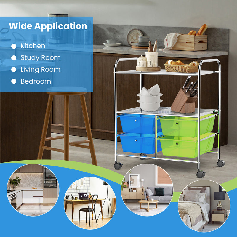 4 Drawers Shelves Rolling Storage Cart Rack-Blue & Green