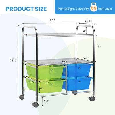 4 Drawers Shelves Rolling Storage Cart Rack-Blue & Green