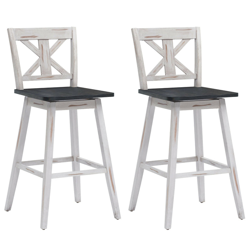 Set of 2 360-Degree Swivel Bar Stools for Home Restaurant-White