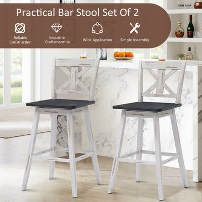 Set of 2 360-Degree Swivel Bar Stools for Home Restaurant-White