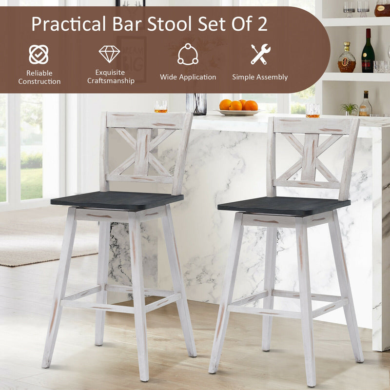 Set of 2 360-Degree Swivel Bar Stools for Home Restaurant-White