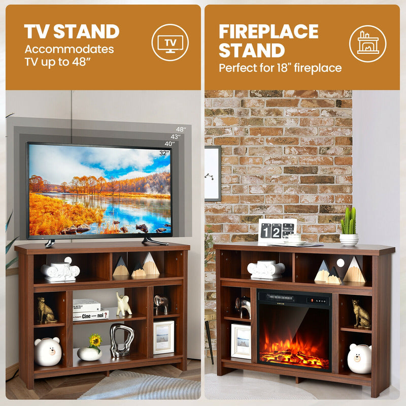 Modern Corner TV Stand with Adjustable Shelves for TVs up to 48 Inch-Coffee