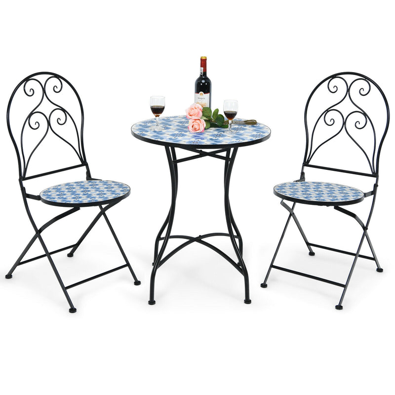 3 Pieces Patio Bistro Furniture Set with Mosaic Design