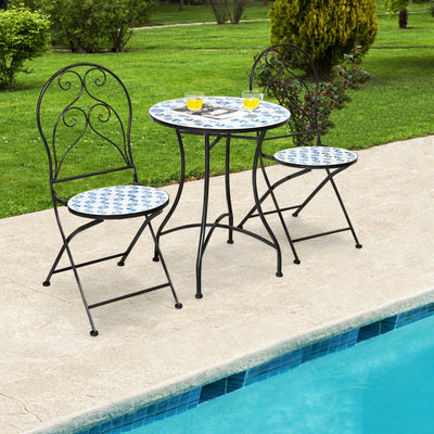 3 Pieces Patio Bistro Furniture Set with Mosaic Design