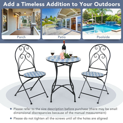 3 Pieces Patio Bistro Furniture Set with Mosaic Design