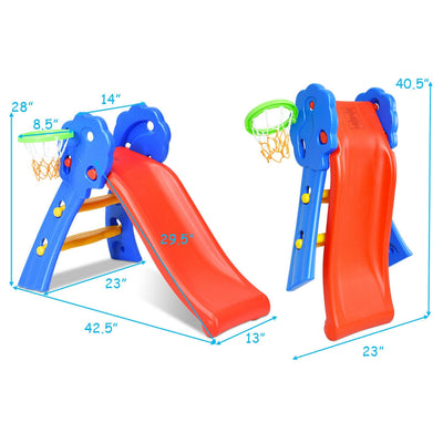 2 Step Indoors Kids Plastic Folding Slide with Basketball Hoop