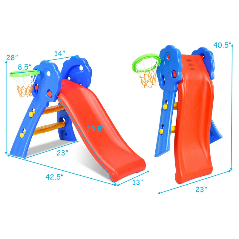 2 Step Indoors Kids Plastic Folding Slide with Basketball Hoop