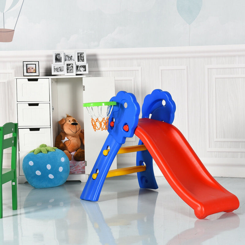 2 Step Indoors Kids Plastic Folding Slide with Basketball Hoop