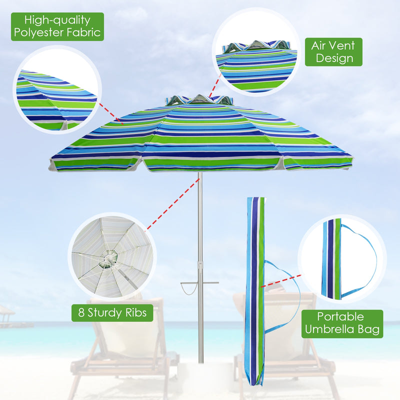 6.5 Feet Beach Umbrella with Sun Shade and Carry Bag without Weight Base-Green