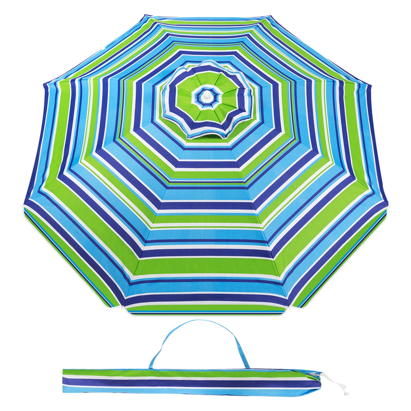 6.5 Feet Beach Umbrella with Sun Shade and Carry Bag without Weight Base-Green