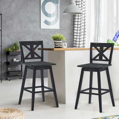 Set of 2 360-Degree Swivel Bar Stools for Home Restaurant-Black