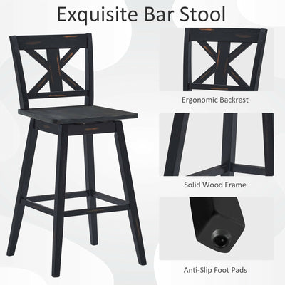 Set of 2 360-Degree Swivel Bar Stools for Home Restaurant-Black